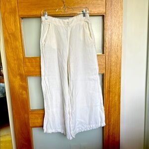 100% White Linen Wide-Leg Pants